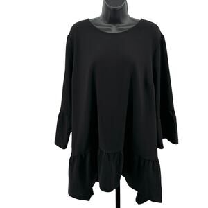 Lane Bryant Shirt Womens 22/24 Pullover Black Bell Sleeve Ruffled Hem Round Neck